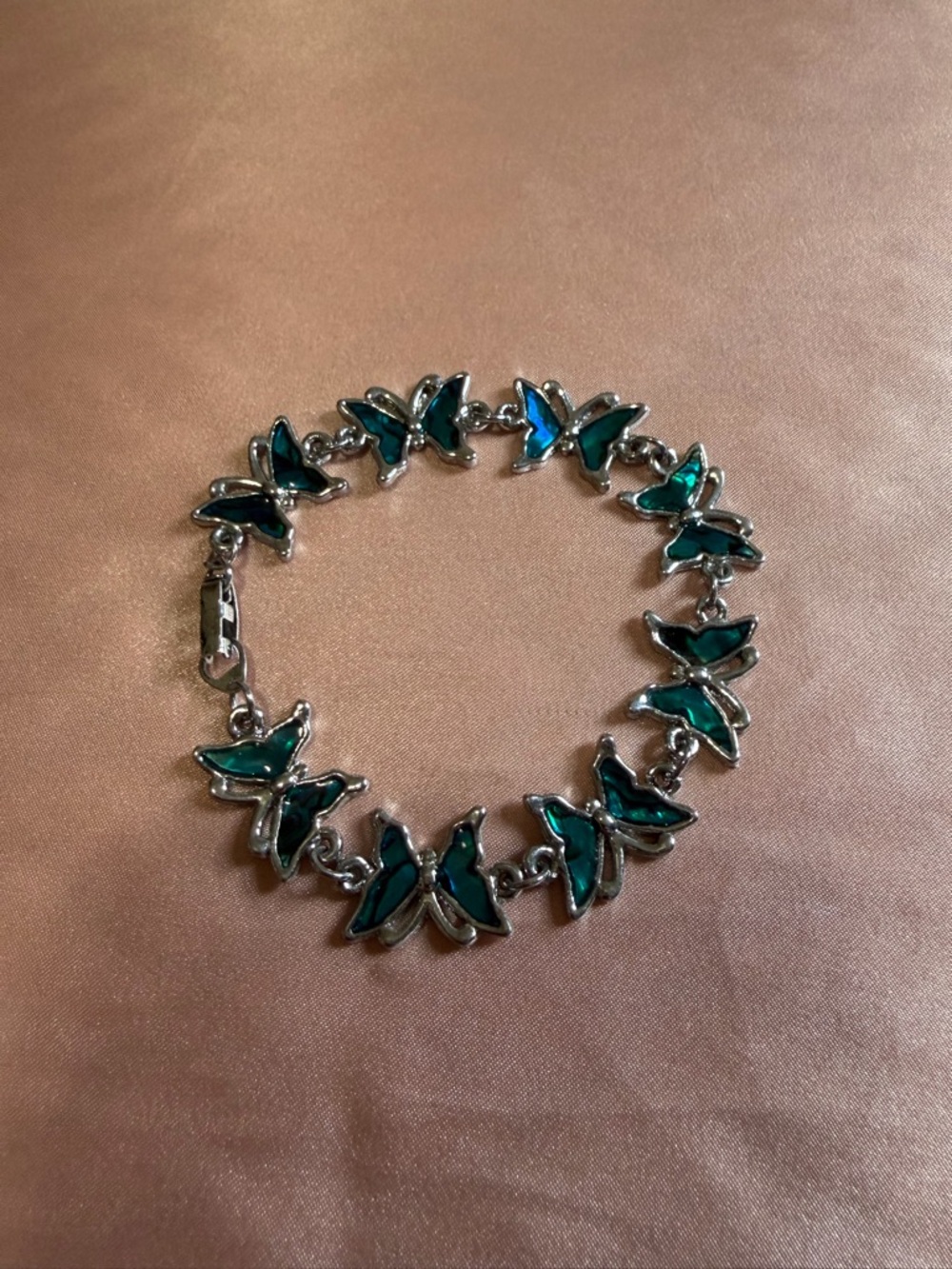 Vintage .925 Sterling Silver Turquoise Butterfly Link Bracelet